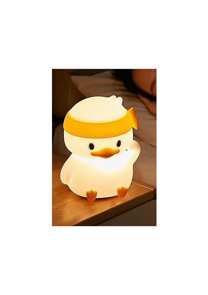 Çocuk Bebek Odası Bandanalı Ördek Figür Gece Lambası LED Işık Sevimli Figürlü Dokunmatik Şarjlı