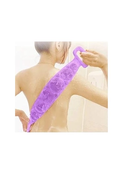 Çift Taraflı, Silikon Duş, Banyo Sırt Lifi, Sırt Temizlik Palası, Fırçası (Uzunluk 70 Cm) (Mor)