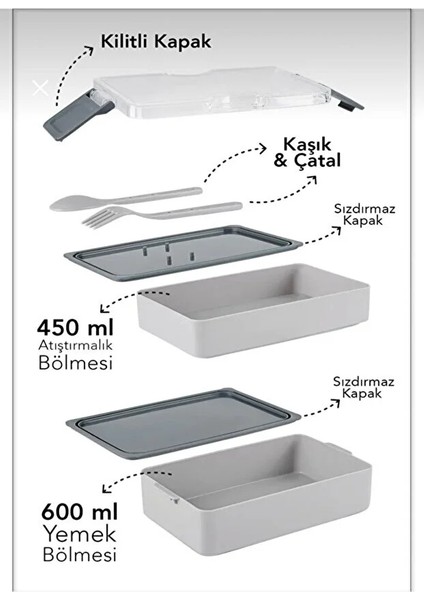 2 Katlı Yemek Saklama Kabı | Sızdırmaz Beslenme Kutusu | Sporcu ve Diyet Seti
