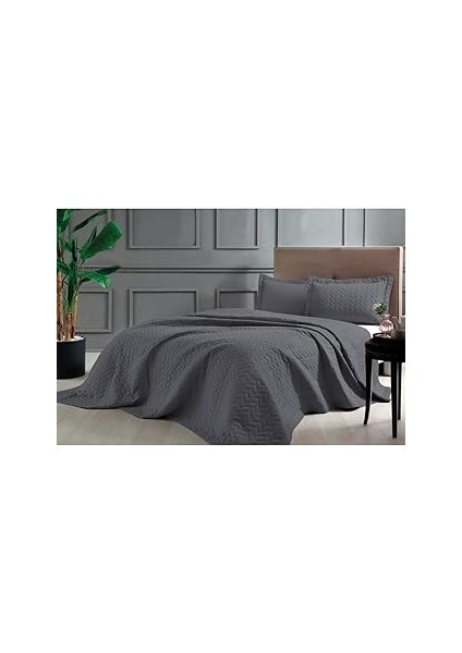 Taç Glory Örgü DESENLI%100 Polyester Yatak Örtüsü Seti, Antrasit, Çift Kişilik