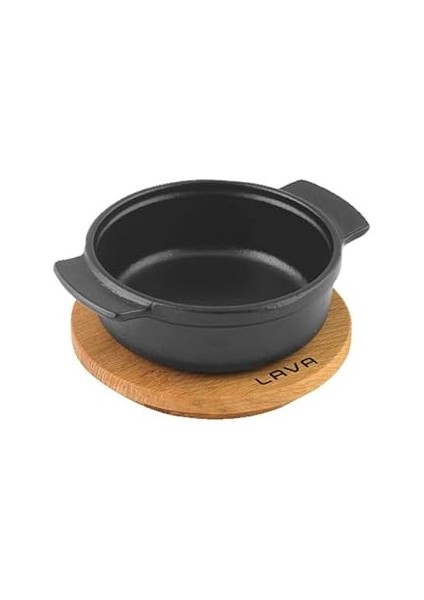 Lava,pişirme Kabı, Lv Gv 11 K4, Yuvarlak Güveç, Ahşap Altlık, Çap 11 Cm, Dökme Demir, Siyah