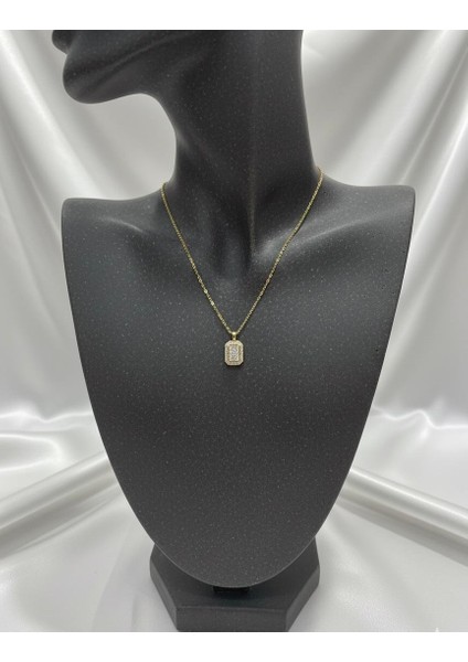 Baget Taşlı 14K Altın Kaplama Çelik Kolye