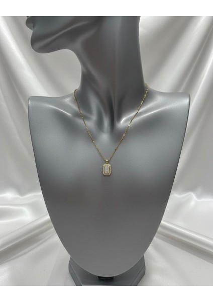 Baget Taşlı 14K Altın Kaplama Çelik Kolye modelleri