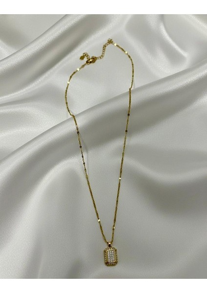 Baget Taşlı 14K Altın Kaplama Çelik Kolye fırsatları