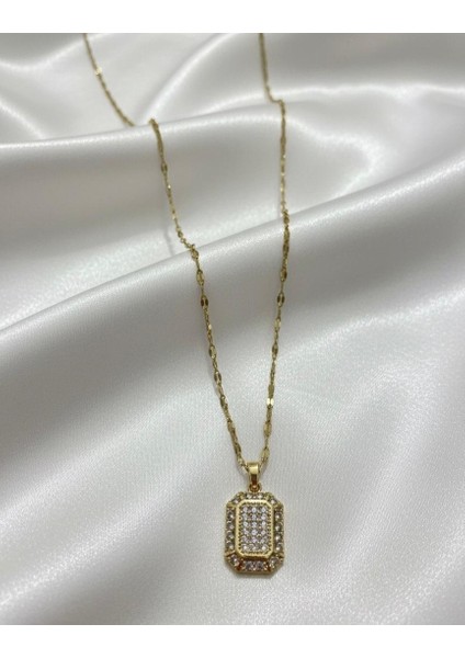 Baget Taşlı 14K Altın Kaplama Çelik Kolye indirimleri