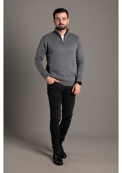 Erkek Antrasit Fermuarlı Dik Yaka Triko fiyatları
