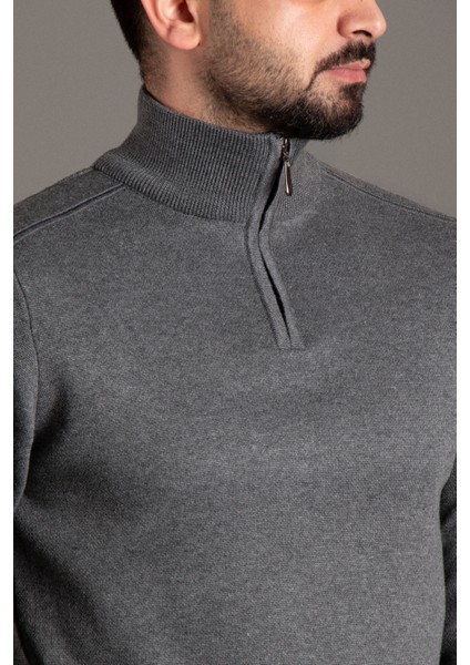 Erkek Antrasit Fermuarlı Dik Yaka Triko modelleri