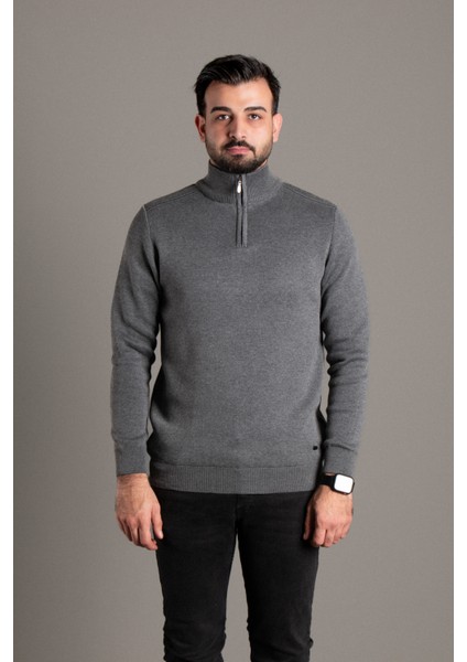 Erkek Antrasit Fermuarlı Dik Yaka Triko fırsatları
