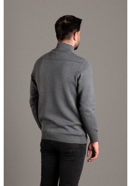 Erkek Antrasit Fermuarlı Dik Yaka Triko indirimleri