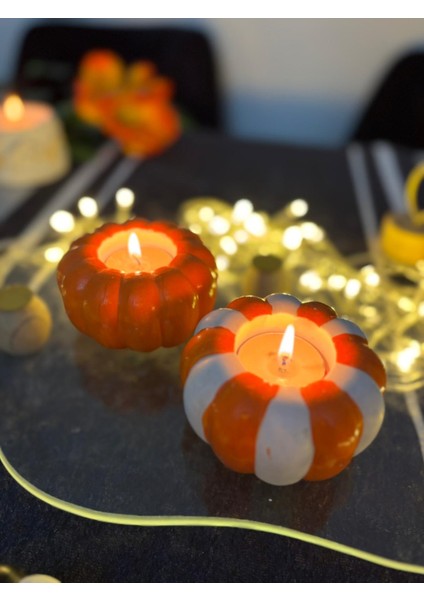 Balkabağı Dekoratif Obje 2 Li Hediyelik Biblo Süs Eşyası Mumluk Turuncu fırsatları