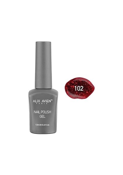 Alix Avien Işıltılı Kırmızı Kalıcı Oje 102-YOĞUN Renk Veren Oje 12 Ml-Nail Uv Gel Polish 102