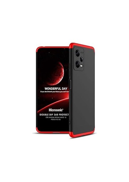 Microsonic Note 12 Için Kılıf Double Dip 360 Protective Siyah Kırmızı [redmi Note 12 I