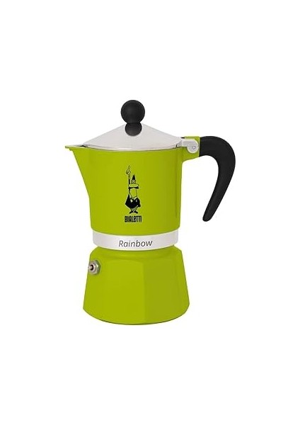 - Rainbow: 3 Cups Ocak Üstü Espresso Pişirici - 130ML - Yeşil Renk - Alüminyum Gövde - Pat