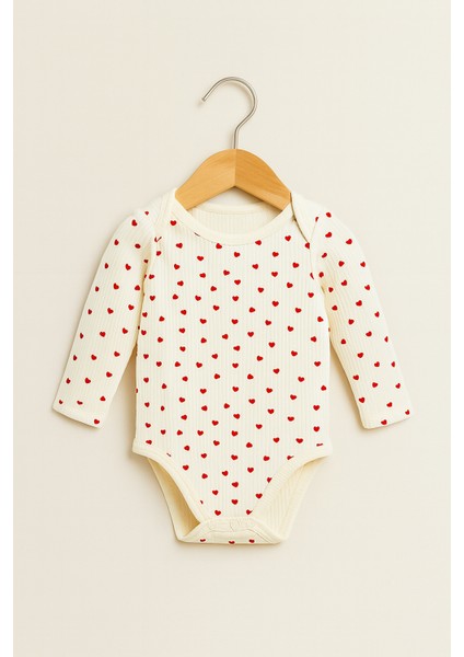 Kalp Desenli Kabartmalı Uzun Kollu Yumuşak Bebek Badi – 0-3 Ay – 3-6 Ay – 6-9 Ay 6-9 Ay