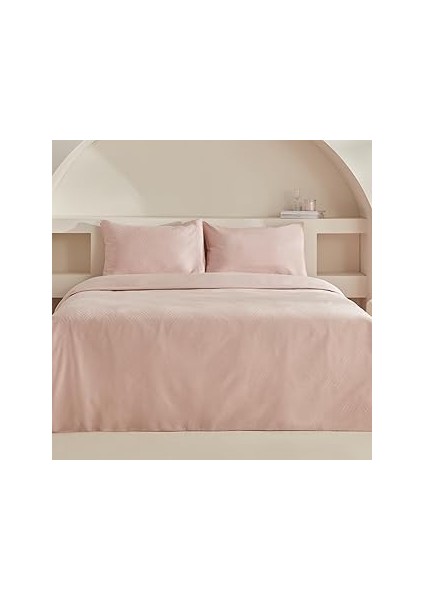 SION%100 Pamuk Jakarlı Saten Çift Kişilik Nevresim Takımı Pudra
