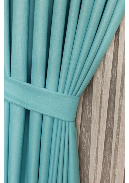 Keten Fon Perde, Turkuaz, Pano Fon, Sık Pile, Kuşaklı, Düz Renk, Tek Kanat modelleri