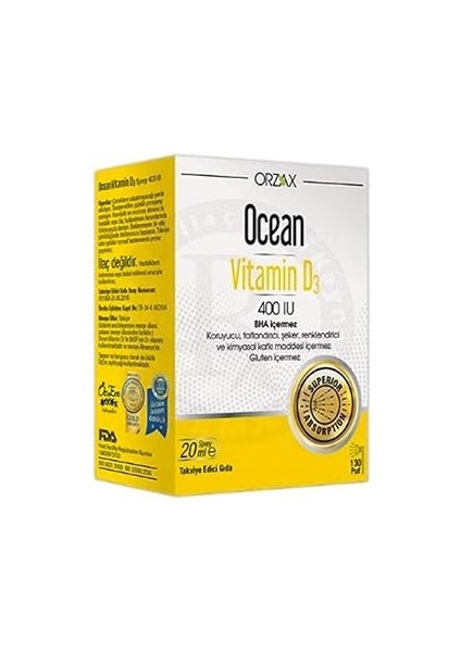 Ocean Vitamin D3 400 Iu 130 Puf Oral Sprey (1 x 20 Ml)