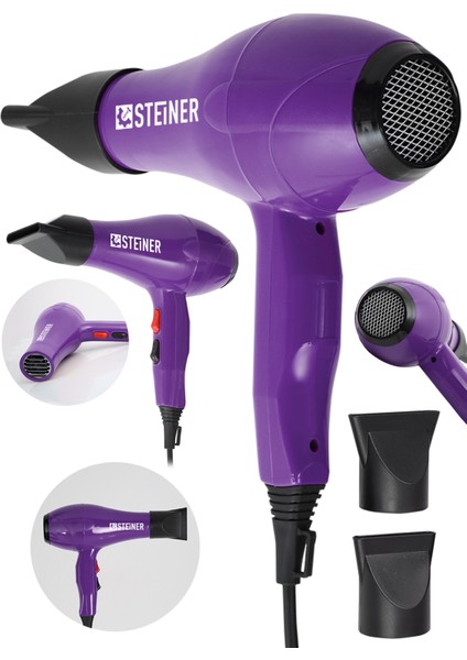 3600 Watt Profesyonel Saç Kurutma Makinesi Fön Makinesi Ac Motor MS-9001 Mor + 2 Adet Başlık