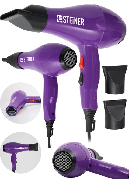 3600 Watt Profesyonel Saç Kurutma Makinesi Fön Makinesi Ac Motor MS-9001 Mor + 2 Adet Başlık fiyatları