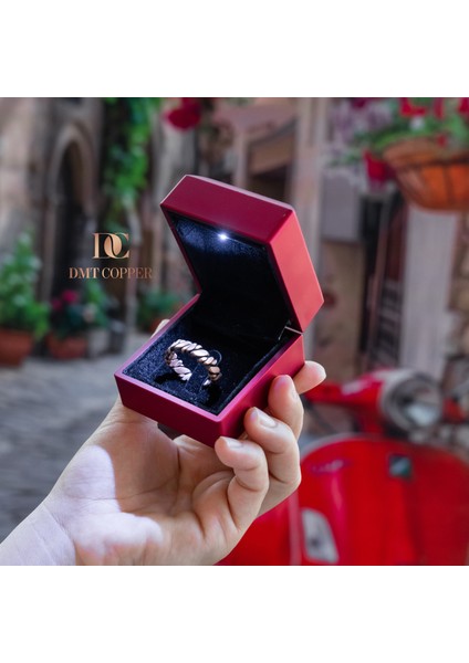 El Yapımı Örgülü Bakır Yüzük, Antik Rustik Tasarım, Ayarlanabilir, Kırmızı Hediye Kutusu Ile, Gaziantep El Sanatları