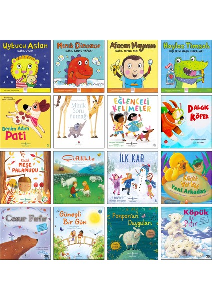/ Uykucu Aslan Nasıl Uyur? + Minik Dinozo Banyo Yapar? + Afacan Maymun Yemek Yer? + Haylaz Timsah Dişlerini Fırçalar? + Minik Soru Yumağı / Okul Öncesi Hikaye Kitapları 16’lı
