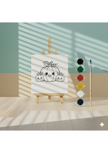 Mutlu Balkabağı Figürleri Tuval Boyama Eğitici Sanat Seti Yılbaşı Temalı Çocuk Aktivitesi