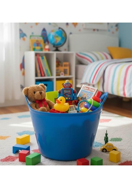 Mavi, 20 Litre, Temizli Kovası, Esneyebilen Oyuncak ve Çamaşır Sepeti - Esnek Plastik Kova