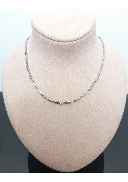 Çelik Kolye Titanyum Melon Çizgi Motifli Model 2 mm 55 cm Gümüş (Silver)