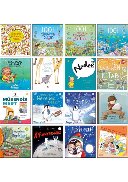 / Resimli Bulmaca Kitabı + 1001 Minik Hayvanı Bulun + Neden? + Labirent Kitabı + Mühendis Mert + Bebekler Nereden Gelir? + Büyüdüğüm Zaman / Okul Öncesi Hikaye Kitapları 16’lı Set