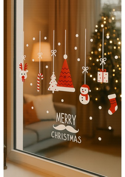 Renkli Şapkalı Çoraplı Yılbaşı Elektrostatik Dekoratif Sticker, Tekrar Kullanılabilir fiyatları