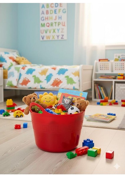 Kırmızı, 20 Litre, Temizli Kovası, Esneyebilen Oyuncak ve Çamaşır Sepeti - Esnek Plastik Kova