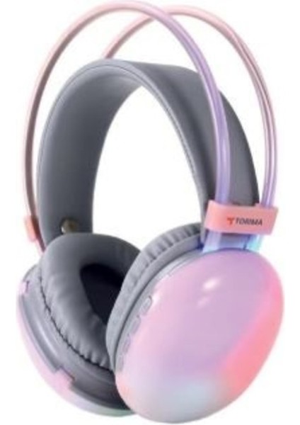 Pembe Kablosuz Rgb Işıklı Kulak Üstü Bluetooth Kulaklık