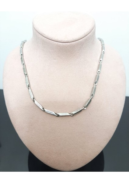 Çelik Kolye Titanyum Melon Motifli Model 3 mm 55 cm Gümüş (Silver)