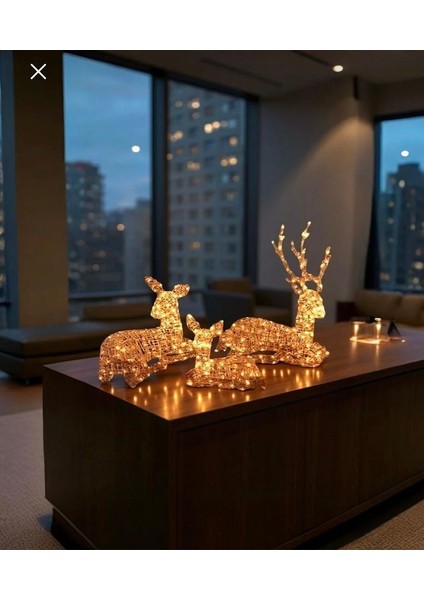 Yılbaşı 3 Lü Geyik Ailesi 375 Ledli modelleri