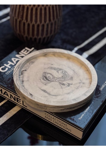 Dekoratif Yuvarlak Tabak, Altlık, Sunum Tepsisi & Organizer Marble Desen