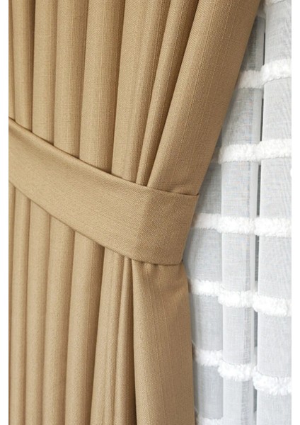 Keten Fon Perde, Deve Tüyü, Pano Fon, Sık Pile, Kuşaklı, Düz Renk, Tek Kanat