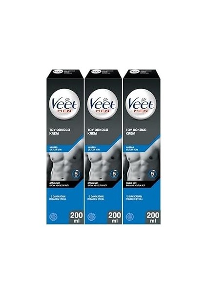 Veet Men Erkeklere Özel Tüy Dökücü Krem Hassas Ciltler 600ML (200 ml x 3 Adet)