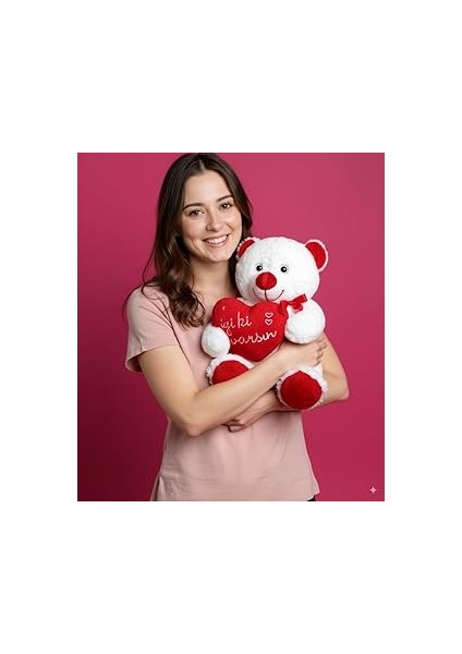 "iyi Ki Varsın" Mesajlı Peluş Ayıcık 45 cm | Kalp Üzeri Nakışlı | Arkadaşa ve Aileye Anlamlı Hediye
