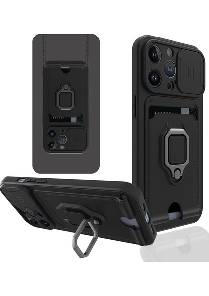 Iphone 14 Kılıf Zuma Kartvizitli Yüzüklü Silikon - Siyah