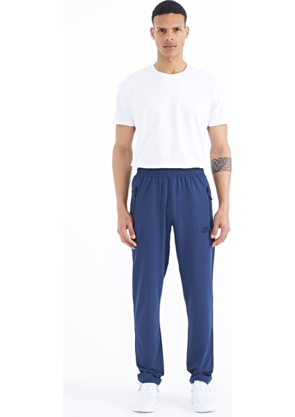 İndigo Erkek Fermuarlı Üç Cepli Standart Kalıp Klasik Paça Eşofman Alt - 84768