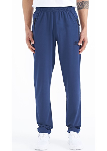 İndigo Erkek Fermuarlı Üç Cepli Standart Kalıp Klasik Paça Eşofman Alt - 84768