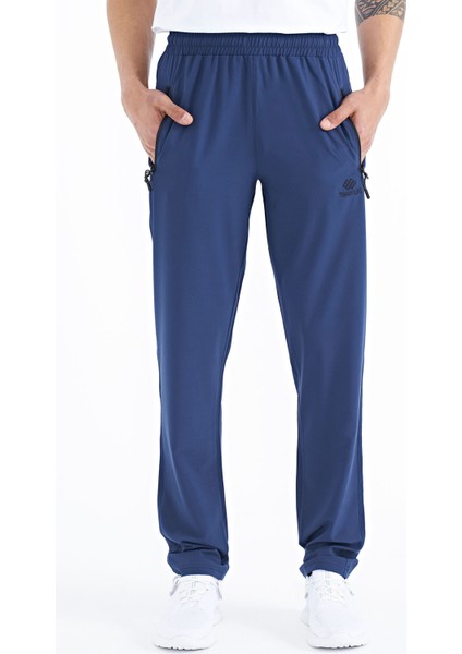 İndigo Erkek Fermuarlı Üç Cepli Standart Kalıp Klasik Paça Eşofman Alt - 84768