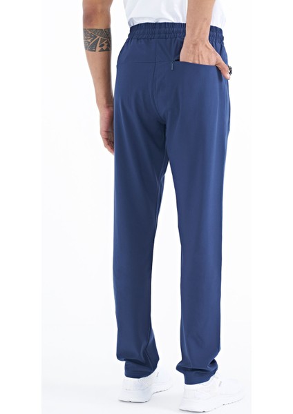 İndigo Erkek Fermuarlı Üç Cepli Standart Kalıp Klasik Paça Eşofman Alt - 84768