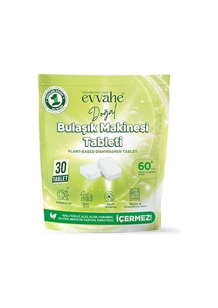 Evvahe Doğal Bitkisel, Bulaşık, Makinesi, Tableti, (30, Tablet)