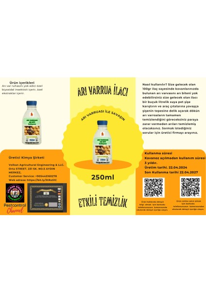 bal arı varruo bal arısında arı biti giderici sıvı solüsyon organik sıvı ürün yok edici