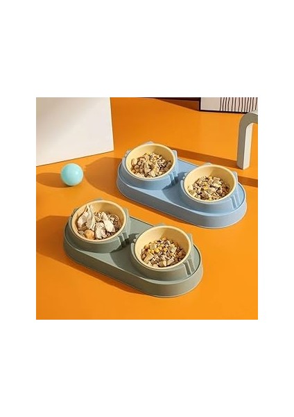 Yunhan Çift Hazneli Kedi Köpek Mama ve Su Kabı Iki Bölmeli Kedi Köpek Mama Kabı, Yükseltilmiş Eğiml