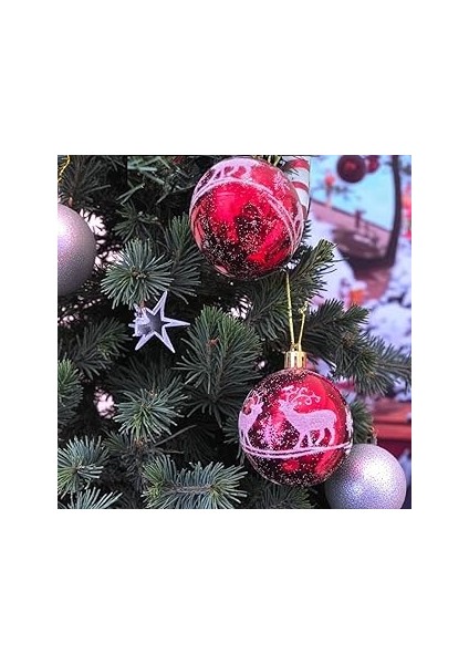 Yilbaşi Topu 6cm Geyi̇k Desenli̇ 6li Kirmizi AST6940