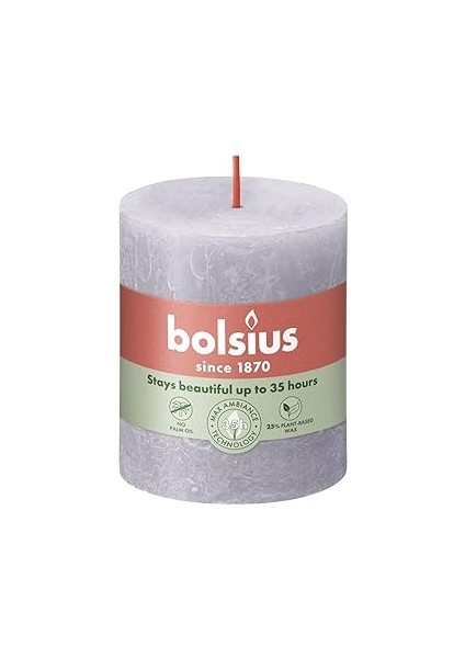 Buzlu Lavanta Renkli, Rustik Sütun Mum - 80MM/66MM - 35 Saat Yanma Süresi