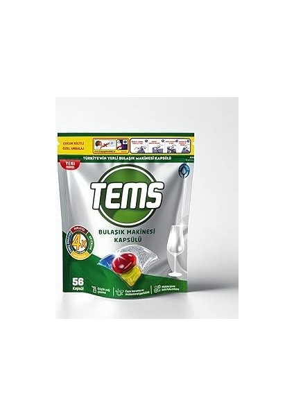 Tems 4 Ü 1 Arada Bulaşık Makinesi Kapsülü 56'lı 627 gr