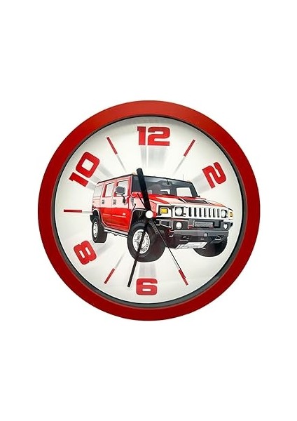 Efe Mark Serisi Jeep Desenli Kırmızıduvar Saati 25 cm